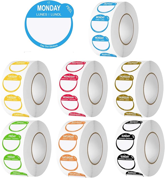 Day Dots Food Labels, 1 Inch 7000 Pcs Removable Date Stickers by Wmiwulien