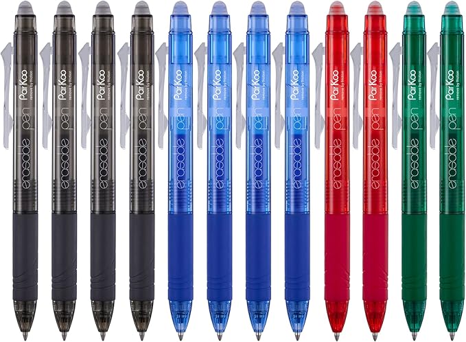 ParKoo Retractable Erasable Gel Pens Clicker Fine Point 0.7 mm, No Need by Parkoo
