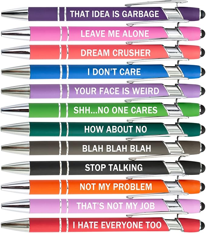 PASISIBICK 12 Pieces Funny Sarcastic Ballpoint Pens, Office Snarky Touch Screen - Image 6