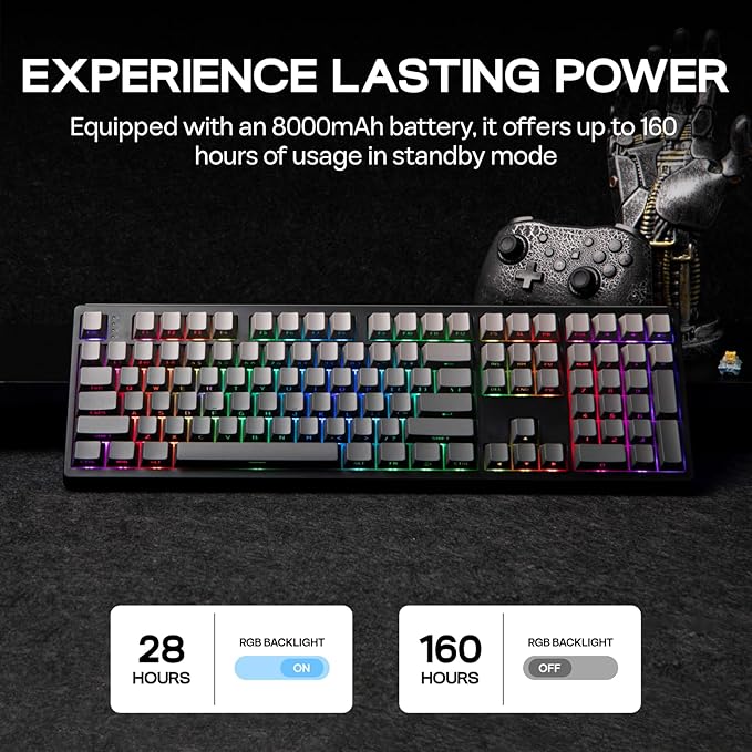 EPOMAKER TH108 Full Size Mechanical Keyboard, Wireless Gaming Keyboard with 8000mAh Battery, Creamy Gasket, 108 Keys, Hot Swap, Custom Driver, RGB Backlight (Black, Sea Salt Silent)-DeskLoop Office
