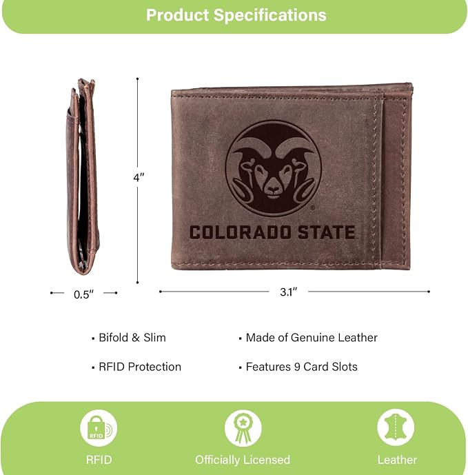 Team Sports America NCAA Colorado State University Front Pocket Slim Wallet - Image 4