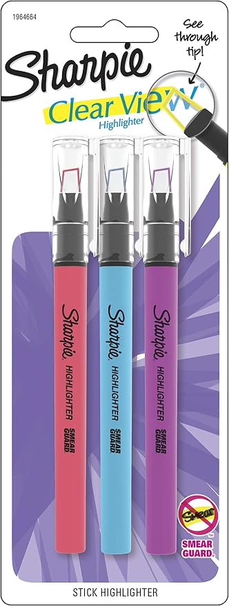 Sharpie Clear View Highlighter Stick, Chisel Tip, 3 Pack by Unknown