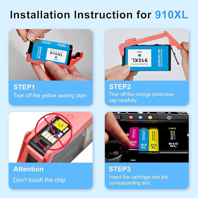 910XL Ink Cartridges Replacement for HP 910XL Ink Cartridges Combo Pack 910 Ink Work with OfficeJet Pro 8015e 8025e 8020 8028e 8010 8035e Printers (4-Pack 910XL Black and Color Combo Pack)-DeskLoop Office