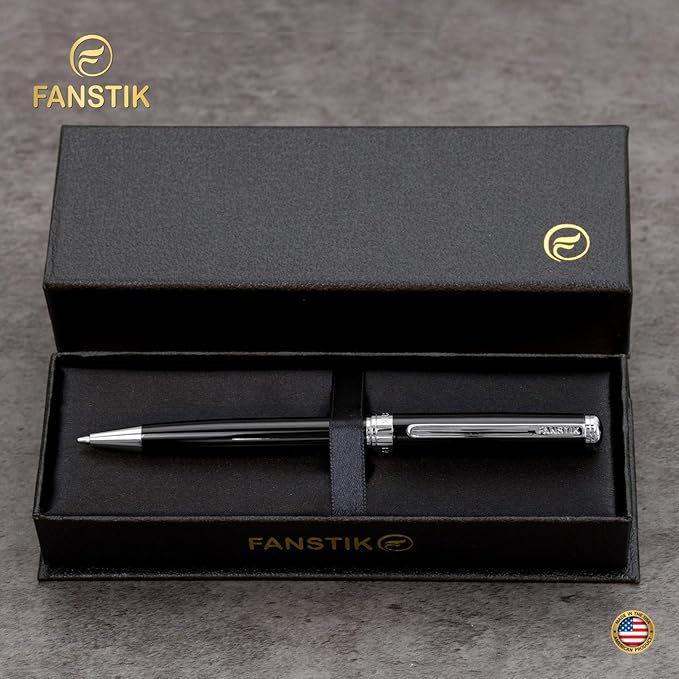 Customized Black & Silver Luxury ballpoint pen (Made In USA) fancy gift set for women, Chrome Finish, Professional executive pen gift set for men (Lux Custom-BallPoint Black-Silver)-DeskLoop Office