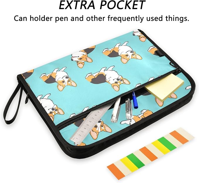 Expanding File Folder Corgis Dog Blue Accordion File Organizer 13 Pockets - Image 6