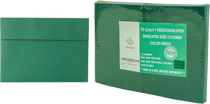 Green Envelopes, 50 Pack, 5 x 7 Inch, Dark Green, 120gsm Paper - Image 6