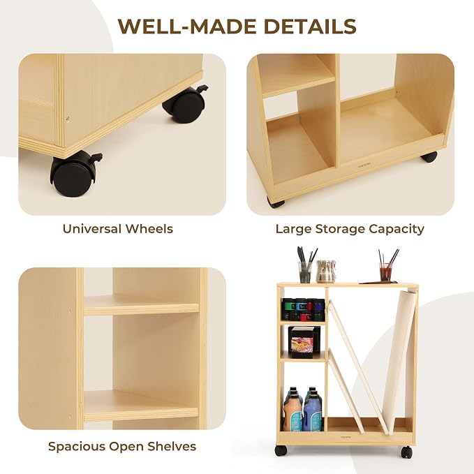 VISWIN Art Cart Organizer, Solid Pine Wood Art Supply Storage Organizer - Image 3