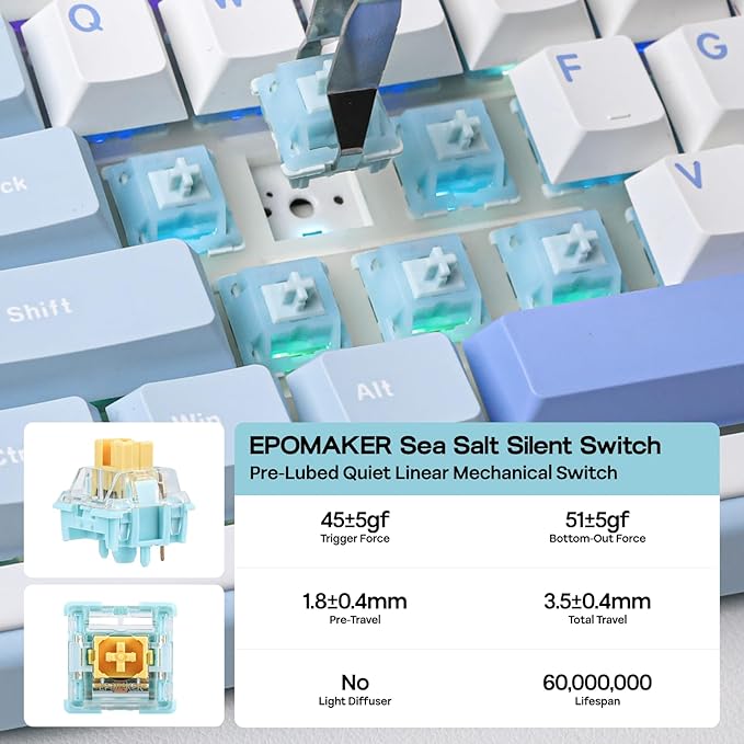 EPOMAKER TH99 Wireless Mechanical Keyboard with Lubed Silent Switch, Quiet Gaming Keyboard, 8000mAh,Creamy Gasket,RGB Backlit,Numpad,PBT Keycap,Hot Swappable,for Gamers/Office (Blue&White)-DeskLoop Office
