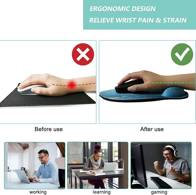 Mouse Pad with Wrist Support, Ergonomic Mouse Pad with Memory Foam Wrist Rest - Image 2