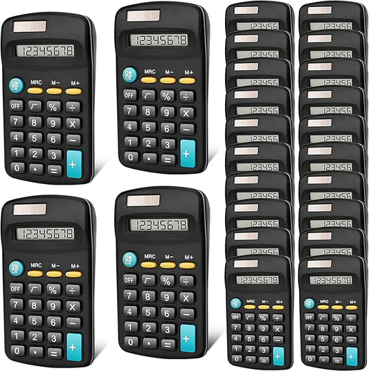 24 Pack Basic Mini Calculators - 8 Digit Display, Solar Battery & AC Power, Handheld for Office, School & Home-DeskLoop Office