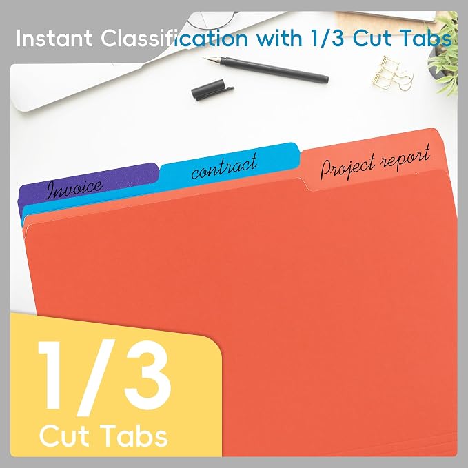 100 Packs Colored File Folders, 1/3 Cut Tabs File Folder, Bright Orange File - Image 3