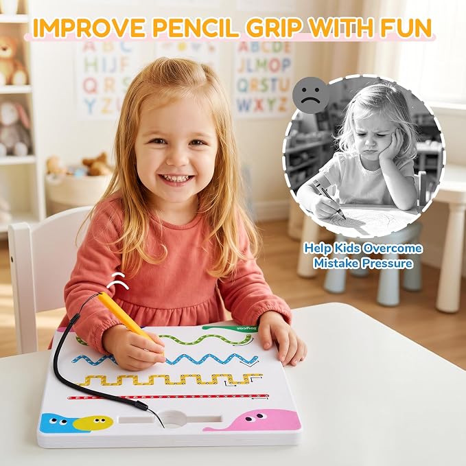 JoyCat Magnetic Shapes and Lines Tracing Board, 2-in-1 Double-Sided Pencil - Image 7