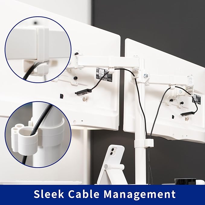 VIVO Freestanding Dual Monitor Stand with Sleek Glass Base and Adjustable Arms, Mounts 2 Screens up to 32 inch and 22 lbs Each, White, STAND-V002FGW-DeskLoop Office