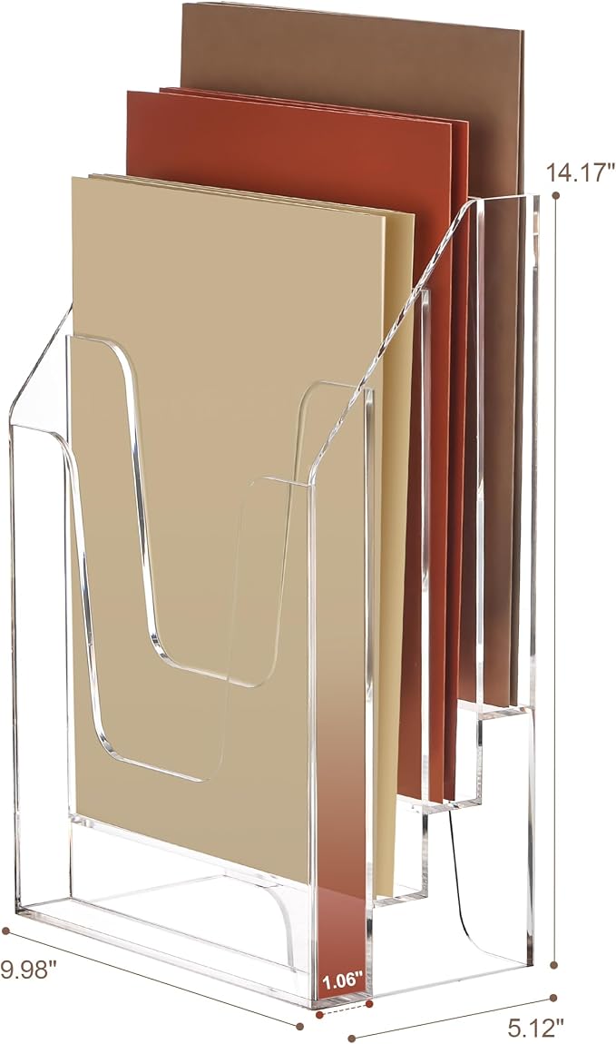 YUXUN Vertical Triple File Folder Holder Organizer, Acrylic File Organizer - Image 7