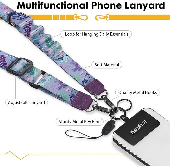 Icycay Phone Lanyard Crossbody, Axolotls Cell Phone Strap - Image 3