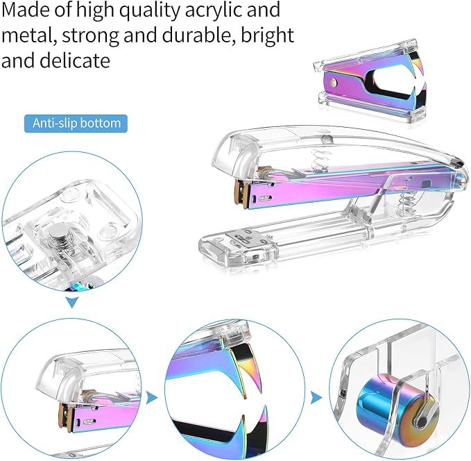 Office Supplies Set Desk Accessory Kit, Acrylic Stapler Set Staple Remover - Image 3