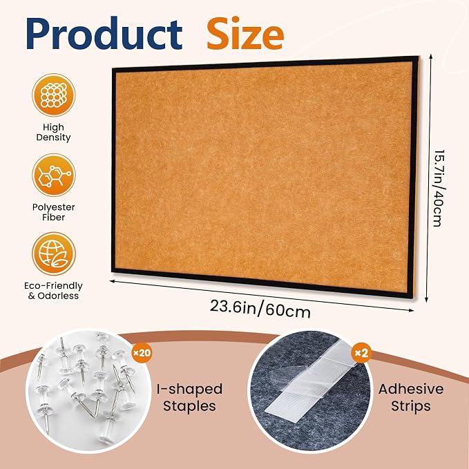 Felt Bulletin Board 23.6 x 15.7 Inch – Black Frame, Corkboard Alternative - Image 2