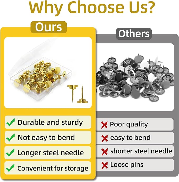Gold Push Pins, 30 Pack Decorative Metal Thumb Tacks - Image 7