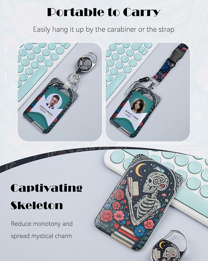 Uniclife Fashionable Sliding Badge Holder, Skeleton Pattern Plastic Card Holder - Image 4