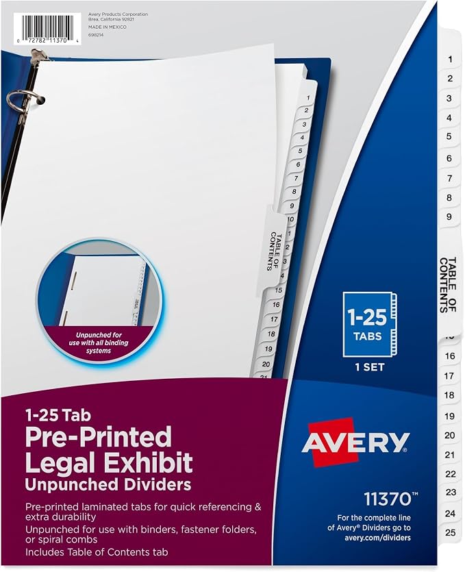 Avery Premium Collated Legal Exhibit Binder Dividers by Avery