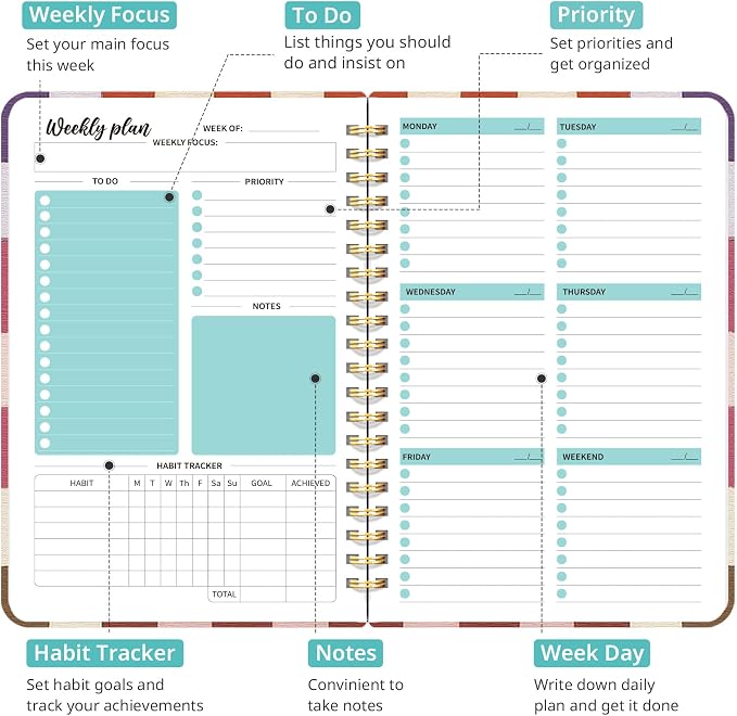 Taja Undated Weekly Planner, Weekly To Do List Notebook - Image 2