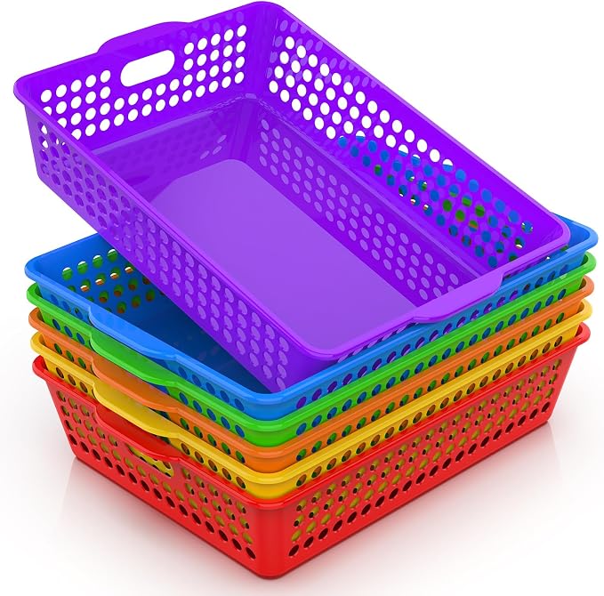 QRRICA 6 Pack Plastic Classroom Storage Baskets, Paper Trays by QRRICA