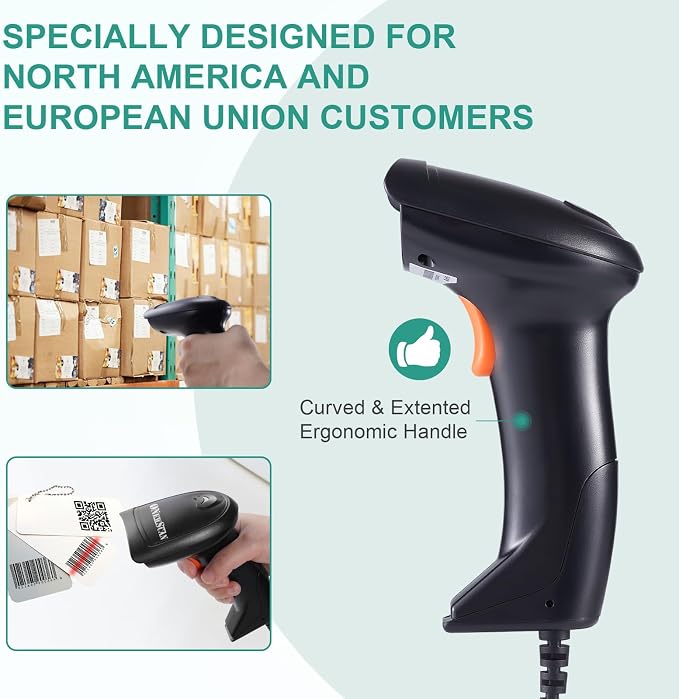 USB Barcode Scanner, Handheld Wired 1D Laser Barcode Reader - Image 7