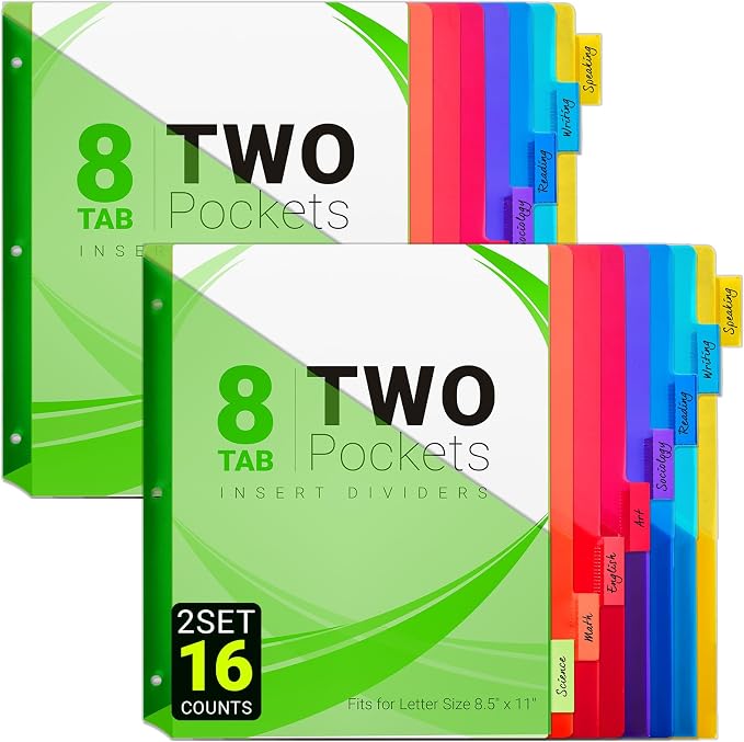 8-Tab Dividers for 3-Ring Binders, Insertable 8 Tabs Binder Divider for by JehXinzOfficeSchoolSupplies