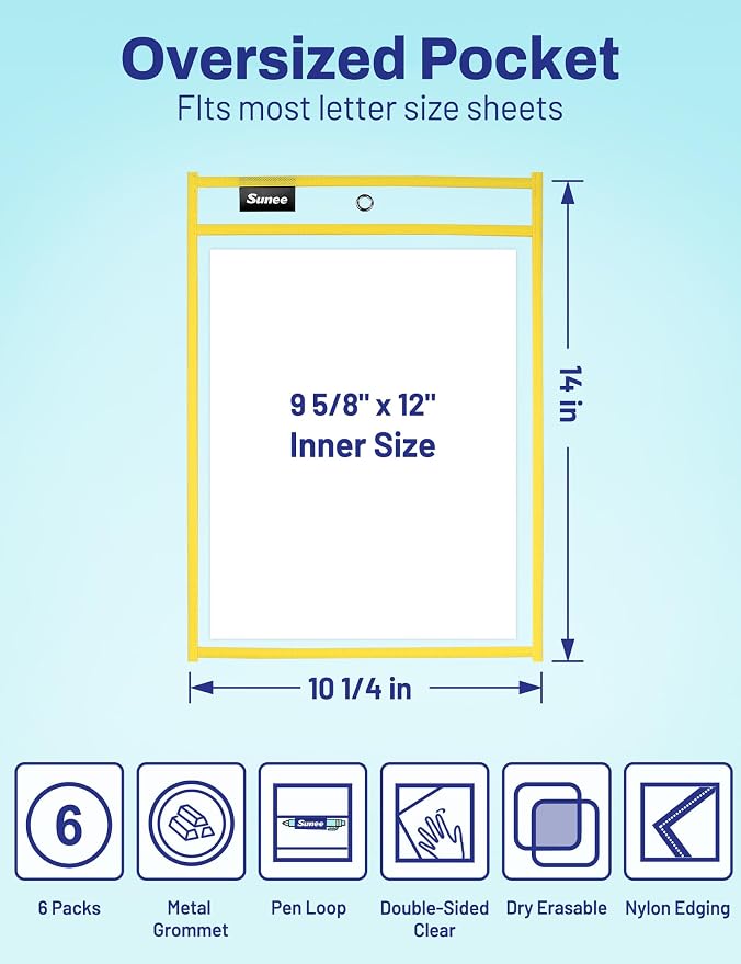 SUNEE 6 Packs Oversized Reusable Dry Erase Pocket Sleeves - Image 2