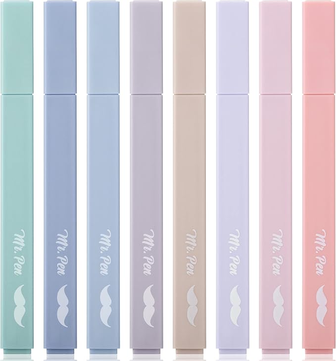 Mr. Pen- Aesthetic Highlighters No Bleed, 8 Pack, Morandi Colors | Chisel Tip by MrPen