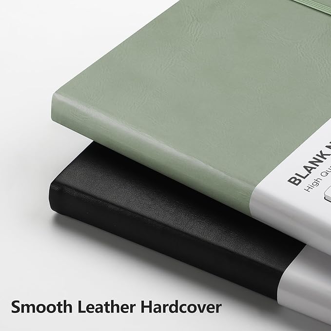 RETTACY Blank Journal Notebook, 192 Pages, A5 Medium Size (5.7'' x 8.3''), Leather Hardcover, 100 GSM Thick Paper, for Sketching, Drawing, Painting (Sage Green)-DeskLoop Office