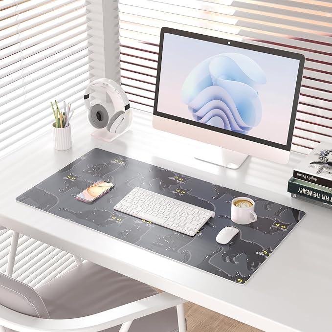 Colorful Star Black Large Mouse Pad, Cute Cat Waterproof Office Desk Mat - Image 2