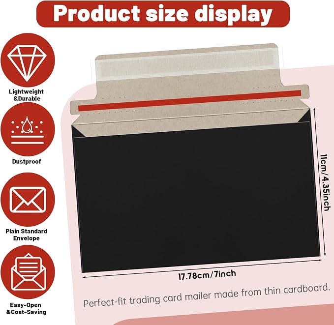 110 Pack Black Trading Card Envelopes, 7x 4.35 Inch Self-Adhesive Card Mailer - Image 2