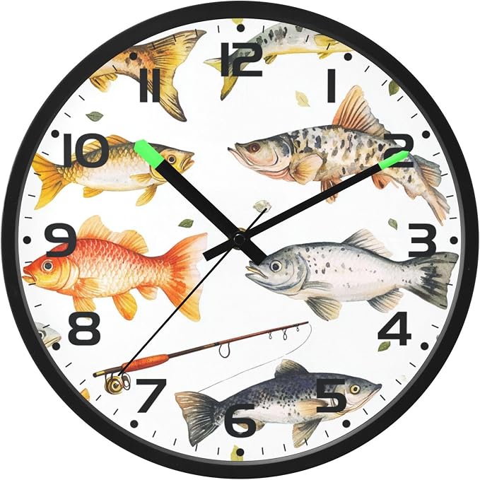 Vozoza Fishing Underwater 12 Inch Analog Wall Clocks Battery-Operated by Vozoza
