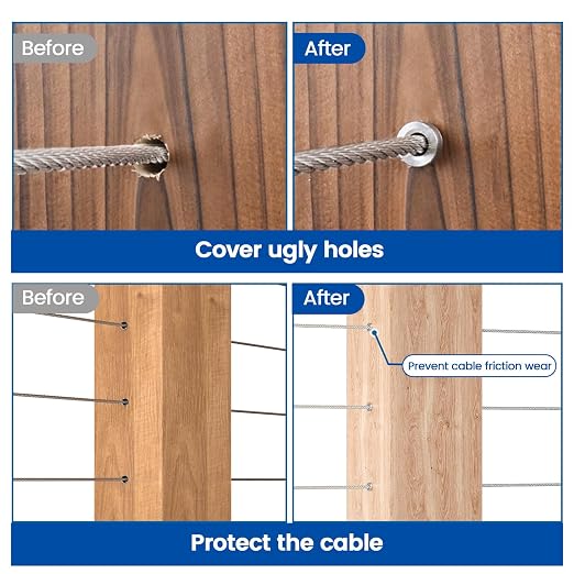 Muzata 100PCS Stainless Steel T316 Protective Sleeves Cable Railing Kit - Image 4