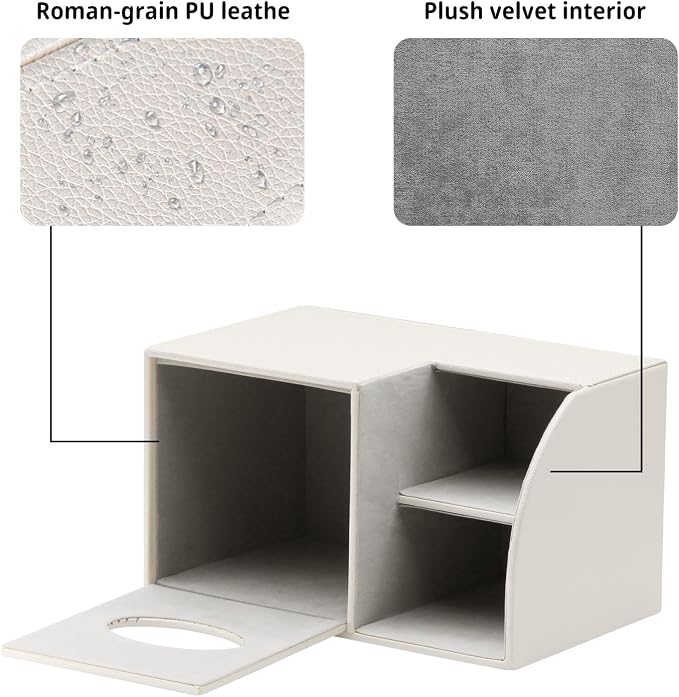 Square Tissue Box Cover with Storage, PU Leather Cube Tissue Box Holder - Image 4