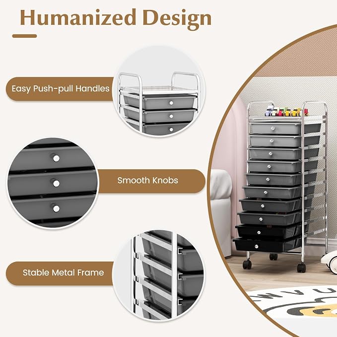 GLACER 10 Drawers Rolling Cart, Storage Cart - Image 6