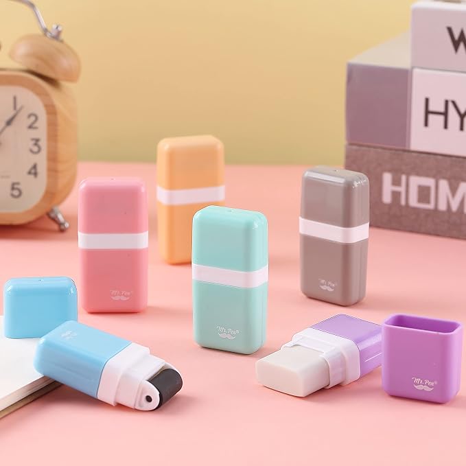Mr. Pen- Eraser with Cover and Roller, 6 Pack, Pastel Colors | Cute Erasers - Image 9
