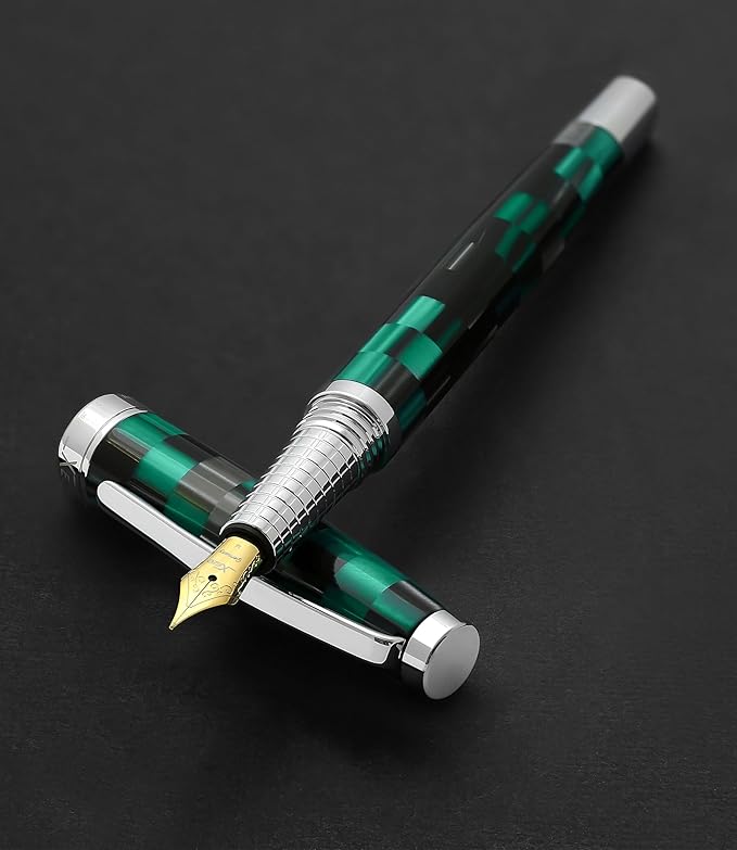 Xezo Urbanite II Fountain Pen, Medium Nib. Ocean Teal and Black Color with Chrome Plating. Handcrafted, Limited Edition, Serialized-DeskLoop Office
