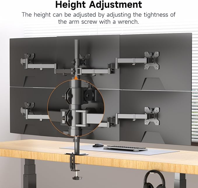 Suptek Hex LED LCD Monitor Stand up Desk Mount Extra Tall 31.5 inch Pole Heavy Duty Fully Adjustable Stand for 6 / Six Screens up to 27 inch (MD68126)-DeskLoop Office