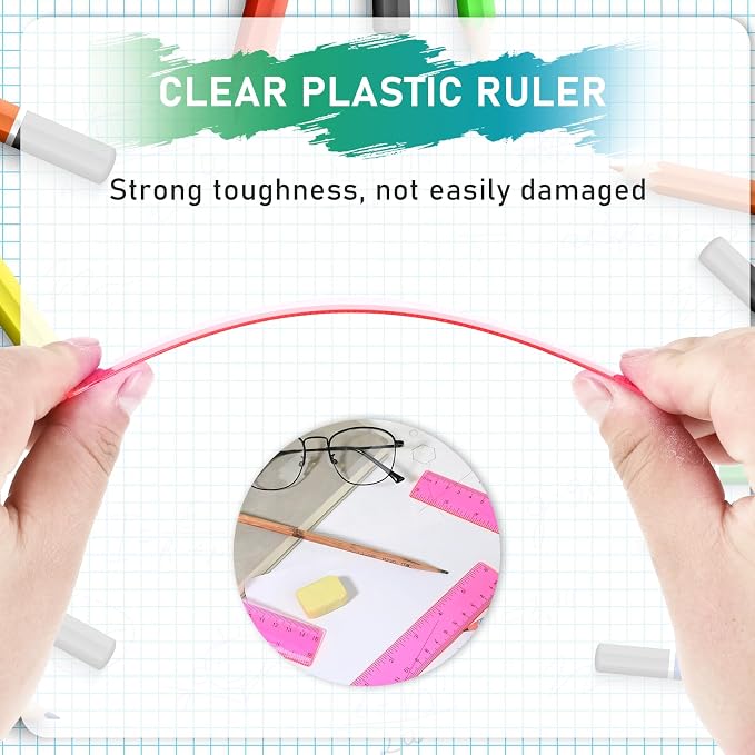 Ruler 6 Inch, 3 Pack Ruler Set Plastic Straight Ruler Transparent Measuring - Image 5