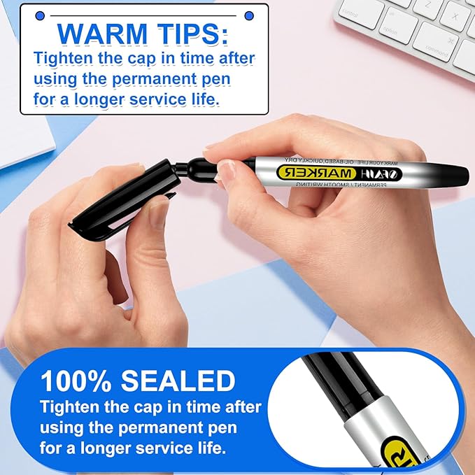 SFAIH 100 Black Permanent Markers Bulk -1s Quick Dry, Waterproof, Non-Fading, Durable, Fine Point Permanent Pens for Plastic Glass Metal Wood Paper, Office Supplies, Classroom Kitchen, Cargo Marking-DeskLoop Office