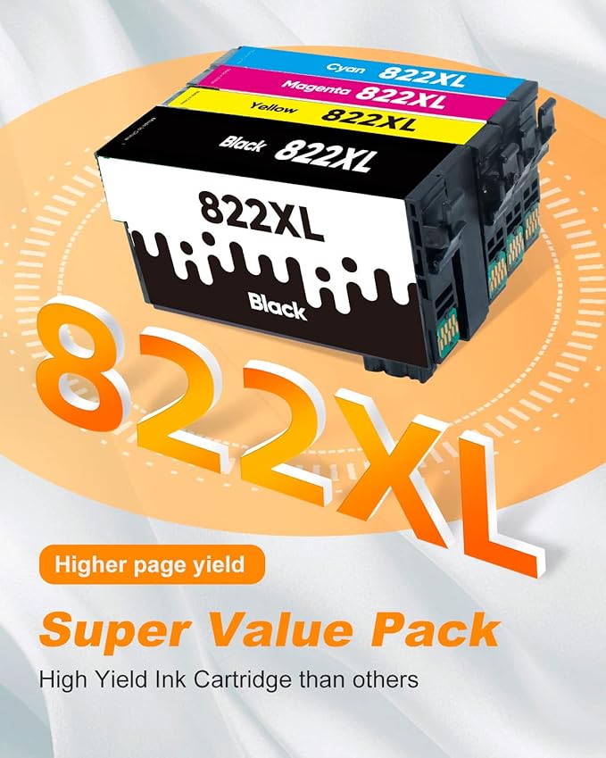 822XL Ink Cartridges Remanufactured Replacement for Epson 822XL Ink Cartridges for Epson 822 822 XL T822 for Epson WF-3820 Printer Workforce Pro WF-4820 WF-4830 WF-4833 WF-3823 Printer（5 Pack, 822XL）-DeskLoop Office