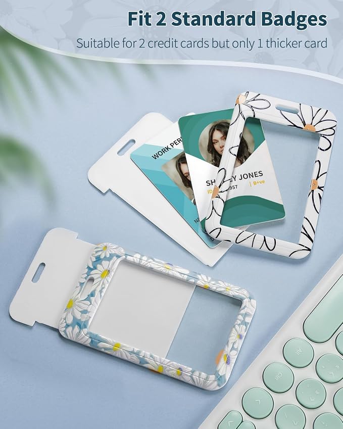 Uniclife 2 Pack Floral Sliding Badge Holder Vertical Daisy Flower Plastic Card - Image 2