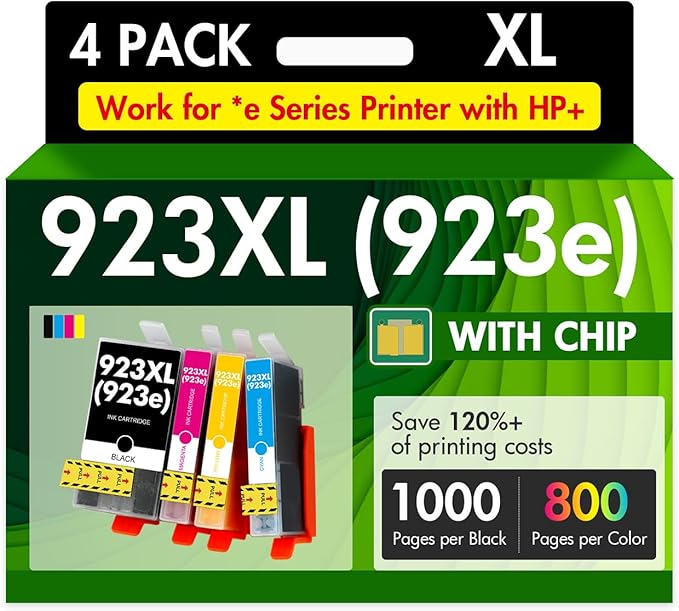 923XL 923 8130e Ink Cartridges Combo Pack with Chip: Replacement for HP Ink 923e 923 923XL for HP923 OfficeJet Pro 8130e 8135e 8139e 8138e 8122e 8120 8124e 8125e 8130 8132e 8134e Printer-DeskLoop Office