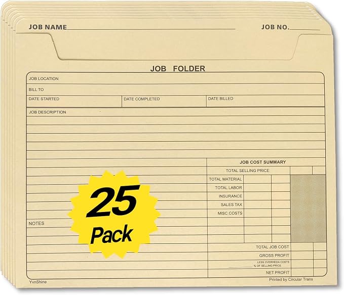 25-Pack Heavy Duty Manila Job Folders 10x12 Inch – Preprinted Project by YvnShineOffice
