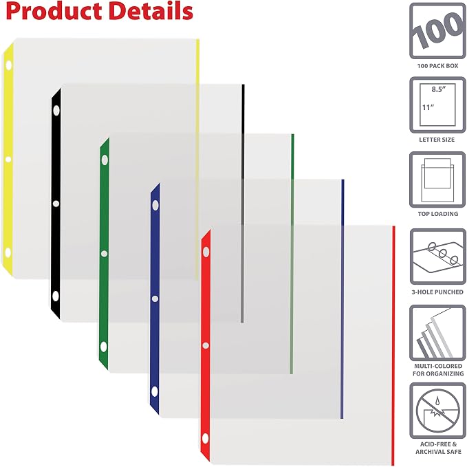 Better Office Products Color Edge Sheet Protectors, Color Coded Edges, 8.5 x 11 - Image 3