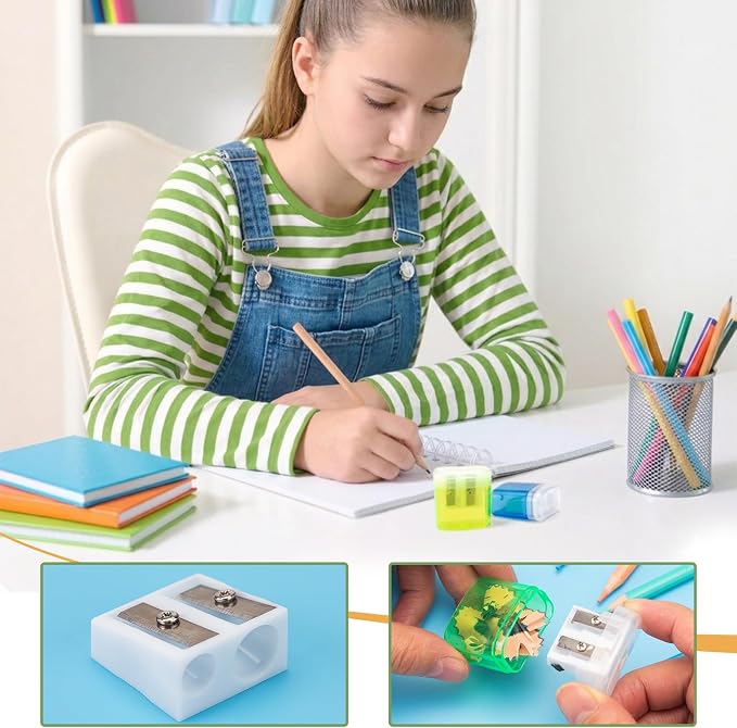 60 Pack Bulk Pencil Sharpeners for Classroom, Double Hole Small Manual Sharpener - Image 3
