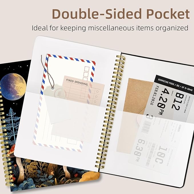 Cute Spiral Notebook journal B5 Aesthetic Pretty Design for Women Girls Kawaii with Pocket, 10 x 7.2 inch, Lined, Moon Mushroom-DeskLoop Office