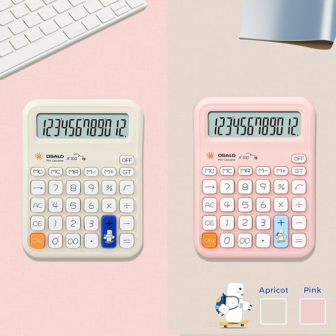 Pendancy Pink Calculator for Kids, Cute Small Calculators Desktop 12 Digit, Basic Function Large LCD Display Big Buttons, for Office, School, Home Use OS-A100 (Pink)-DeskLoop Office